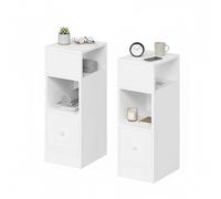 Baroni Home Set 2 Comodini Moderni con Cassetto e 2 Ripiani, Scomparto Superiore Aperto su Entrambi i Lati, Comodini Salvaspazio in MDF, Montaggio Facile. 25x30x66 cm (Bianco)