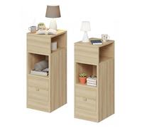 Baroni Home Set 2 Comodini Moderni con Cassetto e 2 Ripiani, Scomparto Superiore Aperto su Entrambi i Lati, Comodini Salvaspazio in MDF, Montaggio Facile. 25x30x66 cm (Naturale)