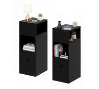 Baroni Home Set 2 Comodini Moderni con Cassetto e 2 Ripiani, Scomparto Superiore Aperto su Entrambi i Lati, Comodini Salvaspazio in MDF, Montaggio Facile. 25x30x66 cm (Nero)