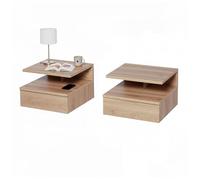 Baroni Home Set 2 Comodini Sospesi da Parete con Cassetto e 2 Ripiani, Comodini Moderni Salvaspazio per Camera da Letto, MDF Resistente, Montaggio Facile, 32x35x23 cm (NATURALE)