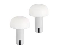 Baroni Home Set 2 Lampade LED Senza Fili - Design a Fungo, Dimmer Touch, Ricaricabile USB-C, Luce Calda 3000K, Impermeabile per Interni ed Esterni, Metallo Verniciato, Altezza 22 cm Bianca