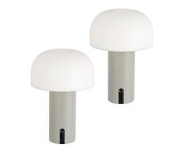 Baroni Home Set 2 Lampade LED Senza Fili - Design a Fungo, Dimmer Touch, Ricaricabile USB-C, Luce Calda 3000K, Impermeabile per Interni ed Esterni, Metallo Verniciato Tortora, Altezza 22 cm, 2 Pezzi