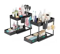 Baroni Home Set 2 Organizer Sottolavello a 2 Livelli, Scaffale Salvaspazio in Plastica con Cassetto Estraibile, 4 Ganci e Cestino, Ripiani Forati per Ventilazione, Cucina e Bagno, 21x38x36 (2, Nero)