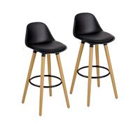 Baroni Home Set 2 Sgabelli con Schienale e Cuscino, Poggia Piedi - Design Moderno in PU e Legno Acciaio per Casa e Ristorante, 40x42x92 cm, Nero