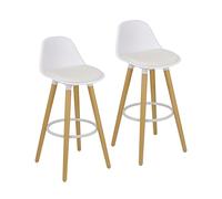 Baroni Home Set 2 Sgabelli, con Schienale e Cuscino, Poggia Piedi - Design Moderno in PU e Legno Acciaio per Casa e Ristorante, 40x42x92 cm, Bianco