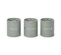 Baroni Home Set 3 Barattoli da Cucina in Metallo, Barattoli per Caffè, Zucchero e Sale, Design Moderno per Tavola e Cucina, Linea Salvia, 12x12x11 cm