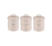 Baroni Home Set 3 Barattoli da Cucina in Metallo Sale, Zucchero e Caffè, Design Elegante con Coperchio, Barattoli Beige, 8x8x9 cm