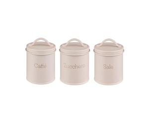 Baroni Home Set 3 Barattoli da Cucina in Metallo Sale, Zucchero e Caffè, Design Elegante con Coperchio, Barattoli Beige, 8x8x9 cm