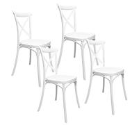 Baroni Home Set 4 Sedie in Plastica Bianca - Impilabili, Senza Montaggio, Facili da Pulire, con Gommini Antiscivolo, per Cucina, Soggiorno, Sala da Pranzo, Esterno 44x44x82 cm, Schienale Intrecciato