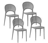 Baroni Home Set 4 Sedie in Plastica Impilabili, Senza Montaggio, Facili da Pulire, con Gommini Antiscivolo, per Cucina, Soggiorno, Sala da Pranzo, 39x37x75 cm Grigia Schienale Grande con Raggi