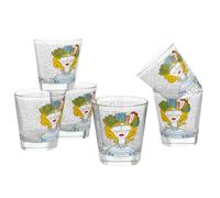 Baroni Home Set 6 Bicchieri Acqua con Decoro Colorato Stampato, Bicchieri in Vetro Colorati MADE IN ITALY, Bicchieri Lavabili in Lavastoviglie, 25 CL, Lady City
