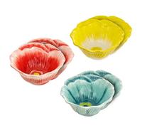 Baroni Home Set 6 Ciotole a Forma di Fiore, Design Colorato e Floreale, Coppette per Gelato, Frutta, Snack, Ciotola Fiore Rosso, Giallo e Celeste, diamentro 13,5 cm
