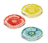 Baroni Home Set 6 PiattI a forma di Fiore, Design Colorato e Floreale, Piatti per Antipasti, Frutta, Dessert, Piatti Fiore Rosso, Giallo. Blu, diamentro 19,5 cm