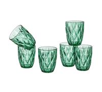 Baroni Home Set 6 pz Bicchieri Diamante in Vetro Colorati e Decorati con Rombo in Rilievo 28 CL, Bicchieri Eleganti Lavabili in Lavastoviglie, 8x8x10 cm Verde