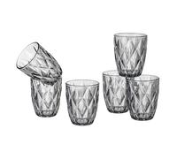 Baroni Home Set 6 pz Bicchieri Diamante in Vetro Colorati e Decorati con Rombo in Rilievo 28 CL, Bicchieri Eleganti Lavabili in Lavastoviglie, 8x8x10 cm Fumè