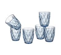 Baroni Home Set 6 pz Bicchieri Diamante in Vetro Colorati e Decorati con Rombo in Rilievo 30 CL, Bicchieri Acqua Eleganti Lavabili in Lavastoviglie, 8x8x10 cm Blu