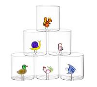 Baroni Home Set 6 pz Bicchieri in Vetro Borosilicato da 32 CL, Bicchieri Trasparenti Colori Assortiti, Lavabili in Lavastoviglie, 8x8x8,5 cm, Animaletti
