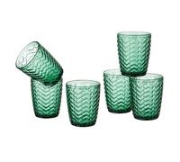 Baroni Home Set 6 pz Bicchieri Wave in Vetro Colorati e Decorati con Righe in Rilievo 30 CL, Bicchieri Eleganti Lavabili in Lavastoviglie, 8x8x9,5 cm Verde