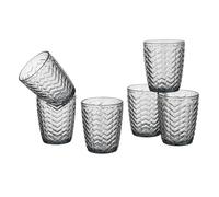 Baroni Home Set 6 pz Bicchieri Wave in Vetro Colorati e Decorati con Righe in Rilievo 30 CL, Bicchieri Eleganti Lavabili in Lavastoviglie, 8x8x9,5 cm Fumè