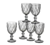 Baroni Home Set 6 pz Calici Diamante in Vetro Decorati con Rifiniture a Forma di Rombo in Rilievo da 25 CL, Lavabili in Lavastoviglie, 8x8x15 Fumè