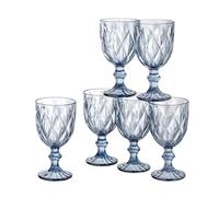 Baroni Home Set 6 pz Calici Diamante in Vetro Decorati con Rifiniture a Forma di Rombo in Rilievo da 25 CL, Lavabili in Lavastoviglie, 8x8x15 Blu
