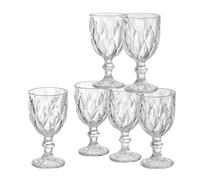 Baroni Home Set 6 pz Calici Diamante in Vetro Decorati con Rifiniture a Forma di Rombo in Rilievo da 25 CL, Lavabili in Lavastoviglie, 8x8x15 Trasparente