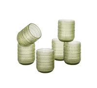 Baroni Home Set 6 pz di Bicchieri in Vetro Colorati e Decorati con Rifiniture in Rilievo 30 CL, Bicchieri Eleganti Lavabili in Lavastoviglie, 8x8x10 cm, Verde