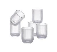 Baroni Home Set 6 pz di Bicchieri in Vetro Colorati e Decorati con Righe in Rilievo 30 CL, Bicchieri Eleganti Lavabili in Lavastoviglie, 8x8x10 cm, Trasparente