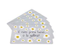 Baroni Home Set 6 Tovagliette Colazione in PP, Tovagliette con Stampa Rettangolari, Tovaglietta Antimacchia, 43,5x28,5 cm È Nato Prima L'Uovo o La Gallina, Grigia e Gialla