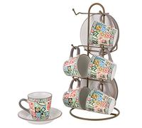 Baroni Home Set da 6 Tazzine decorate Linea Cementine, 15x13x29 cm