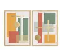 Baroni Home Set di 2 Quadri Moderni per Soggiorno in Canvas con Cornice in Legno Chiaro, Coppia di Quadri Stampa Alta Qualità, Decorazione Murale Colorata da Camera e Cucina, Rettangoli, 45x3x60 cm