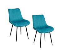 Baroni Home Set di 2 Sedie Moderne con Rivestimento in Velluto e Gambe in Acciaio Nero, Poltrona da Soggiorno, Camera da Letto, Sala da Pranzo, Blu Petrolio, 53x86x44 cm
