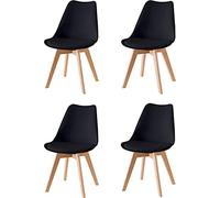 Baroni Home Set di 4 Sedie da Pranzo o Ufficio con Gambe in Legno, Sedia Ergonomica con Cuscino Integrato 57X48X79 cm, Nero