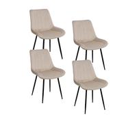 Baroni Home Set di 4 Sedie Moderne con Rivestimento in Velluto e Gambe in Acciaio Nero, Poltrona da Soggiorno, Camera da Letto, Sala da Pranzo, 53x86x44 cm Beige
