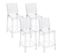 Baroni Home Set di 4 Sgabelli da Bar in Policarbonato Trasparenti Resistenti, Seduta Ergonomica con Schienale Incurvato, Facile da Montare, 42x49x98 cm, Trasparente