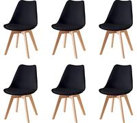 Baroni Home Set di 6 Sedie da Pranzo o Ufficio con Gambe in Legno, Sedia Ergonomica con Cuscino Integrato 57X48X79 cm, Nero
