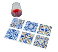 Baroni Home Set di 6 Sottobicchieri in Ceramica e Sughero Resistenti, Sottobicchieri Decorati Colorati Facili da Pulire Antiscivolo, 11X11X0,5 cm, Capri