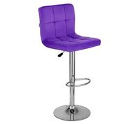 Baroni Home Sgabello da Bar o Cucina in Tessuto Imbottito, Regolabile e Girevole a 360°, con Schienale e Poggiapiedi, Struttura in Acciaio Cromato, 1 Pezzo, Viola Velluto