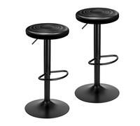 Baroni Home Sgabello Girevole Senza Schienale, Altezza Regolabile, in Ecopelle e Acciaio, Per Sala da Pranzo, Cucina, Bar, Leggero e Montaggio Facile, 39x36x55-76 cm, Nero, 2 Pezzi