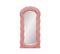 Baroni Home Specchio da Parete con Cornice in Tessuto Bouclè, Specchio Decorativo Moderno a Mezza Persona, Installazione Verticale, 80x40 cm (Rosa)