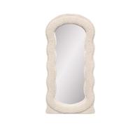 Baroni Home Specchio da Parete, Specchio con Cornice Ondulata Imbottita in Tessuto Bouclè, Specchio Decorativo Moderno Soggiorno, Camera da Letto, Corridoio 80x40 cm Beige