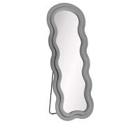 Baroni Home Specchio da Terra, Specchio con Cornice Ondulata Imbottita e Rivestimento in Velluto, Soggiorno, Camera da Letto, Corridoio, 160 x 60 Velluto Grigio