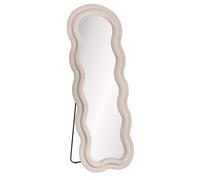 Baroni Home Specchio da Terra, Specchio con Cornice Ondulata Imbottita e Rivestimento in Velluto, Soggiorno, Camera da Letto, Corridoio, 160 x 60 Panna