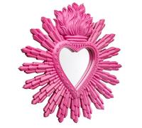 Baroni Home Specchio Ex Voto Cuore Sacro con Raggi in Resina Dorata, Cuore Decorativo Rosso, Decorazione da Parete con Gancio, Specchio Rosso da Parete, Ingresso, Soggiorno, Camera da Letto 27x2x28cm