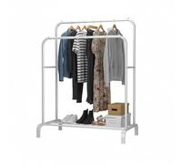 Baroni Home Stand Appendiabiti Metallo, Rella Appendiabiti con Doppia Barra e Ripiano Inferiore, Struttura Robusta per Abiti, Giacche e Cappotti, 110x55x145 cm, Bianco