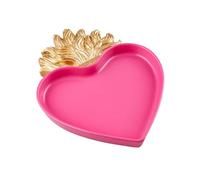 Baroni Home Svuotatasche Sacro Cuore con Fiamma, Vassoio per gioielli in Resina Rosso con Fiamma Oro, Vassoio Decorativo Ex Voto, Idea Regalo, 17x22x2 cm