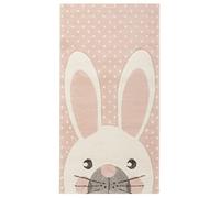 Baroni Home Tappeto Cameretta Bambini a Pelo Corto, Morbido per Bambini, Grazioso Coniglio, 80x150 cm, Rosa