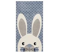 Baroni Home Tappeto Morbido Cameretta Bambini, Tappeto Moderno a Pelo Corto, Scendiletto Camera Bambino Bambina Colori Pastello, Grazioso Coniglio Blu, 80x150 cm