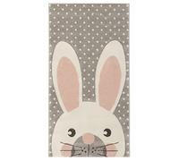Baroni Home Tappeto Morbido Cameretta Bambini, Tappeto Moderno a Pelo Corto, Scendiletto Camera Bambino Bambina Colori Pastello, Grazioso Coniglio Grigio, 80x150 cm