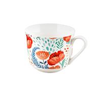 Baroni Home Tazza in Porcellana Decorata, Fantasia Papaveri, Tazza da Cappuccino, Cioccolata Calda, Tisana, Set da 1 pezzo, 14x11x10 cm